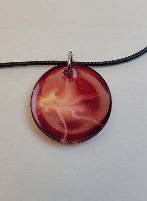 Handcrafted Red, Yellow, Orange, and White 1.25" Circle Pendant Necklace or Keychain - image1